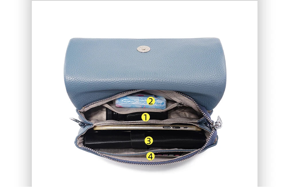 Intérieur et rangements de la pochette bandoulière en cuir