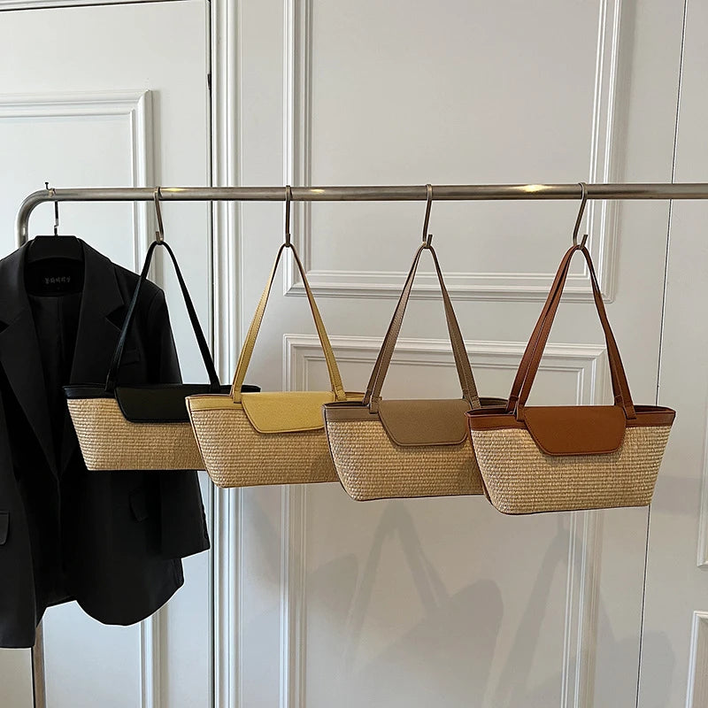sac porte epaule paille et cuir chic colore