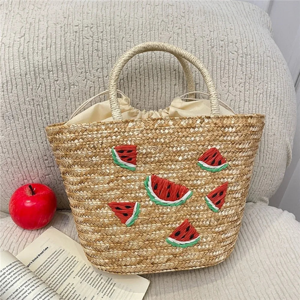 sac en paille brode pasteque