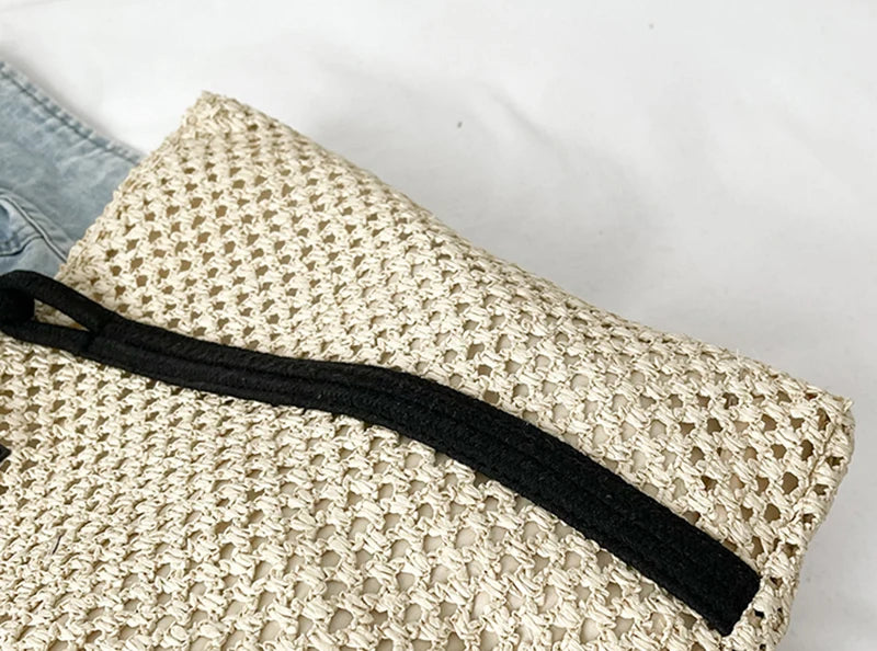 détails paille tissé du sac de plage femme