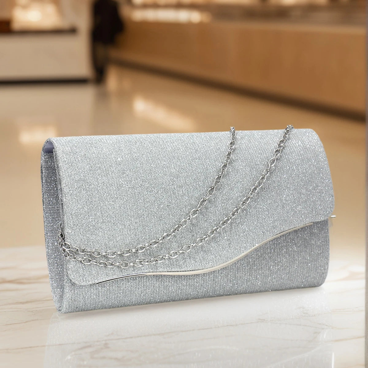 pochette pour mariage argente