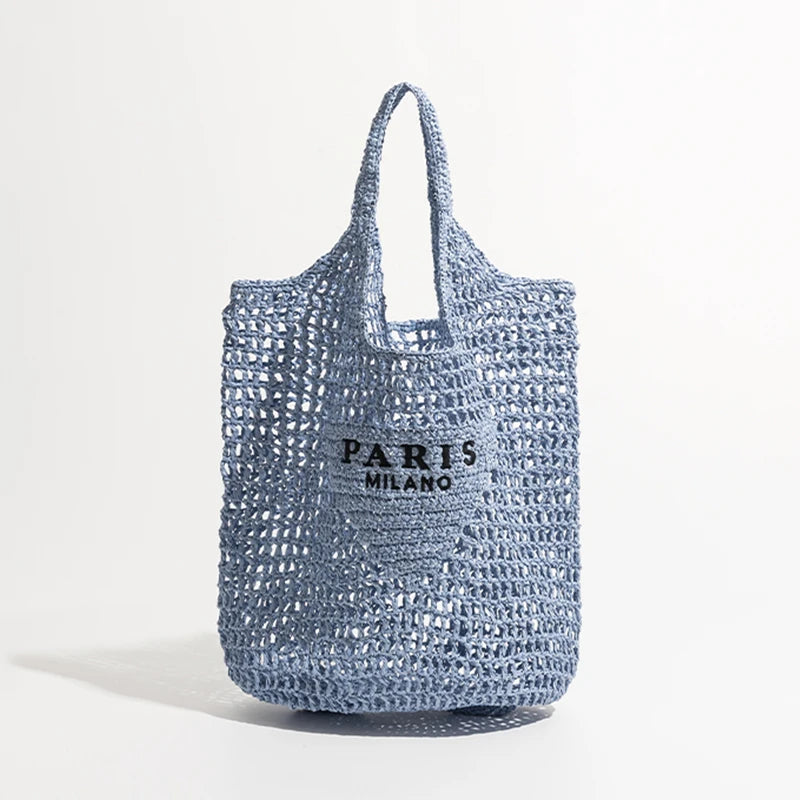 sac de plage raphia bleu