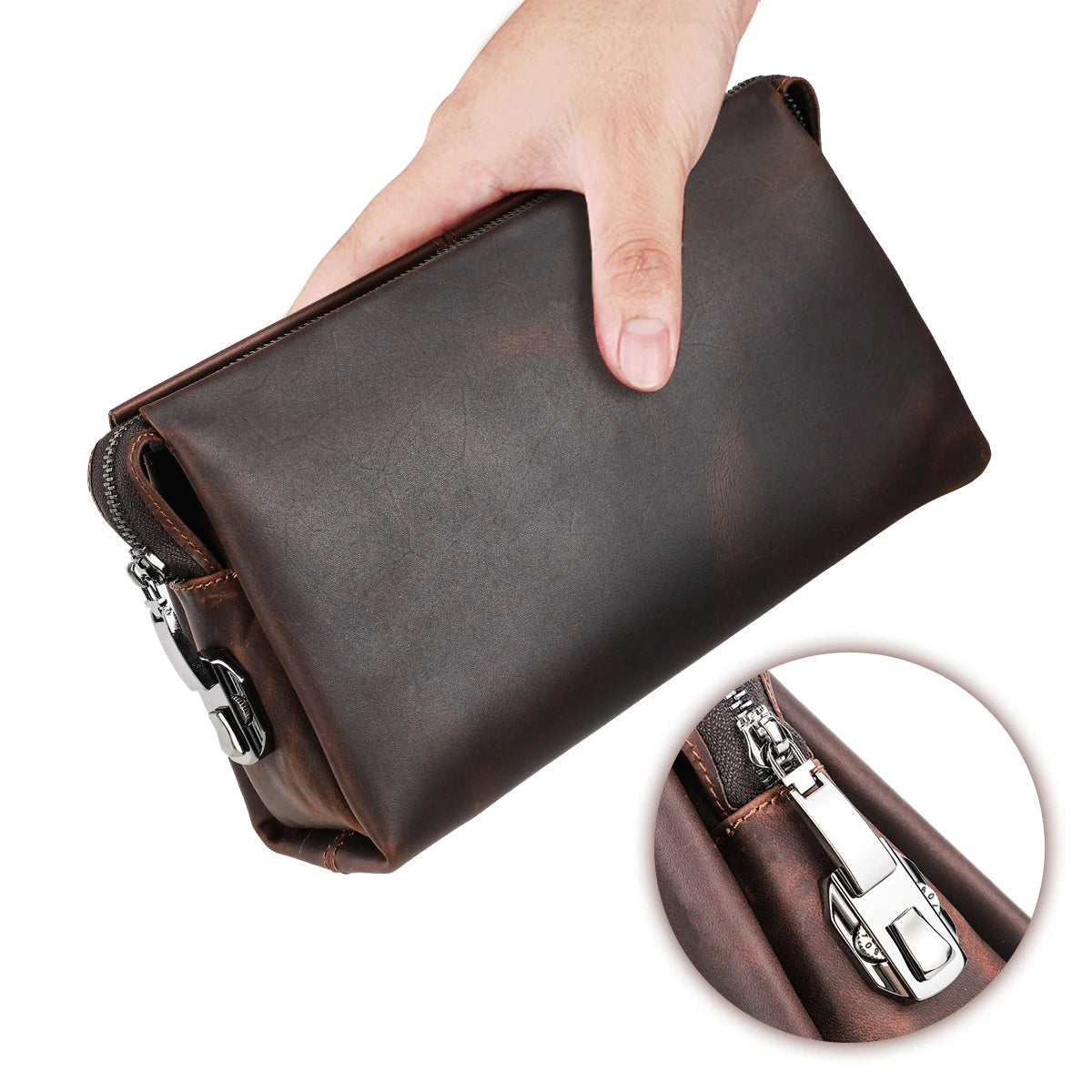 pochette en cuir homme​ ciré