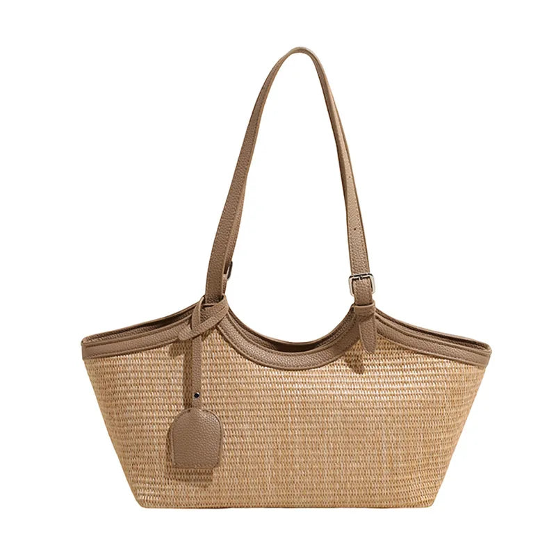 sac a main paille et cuir gris