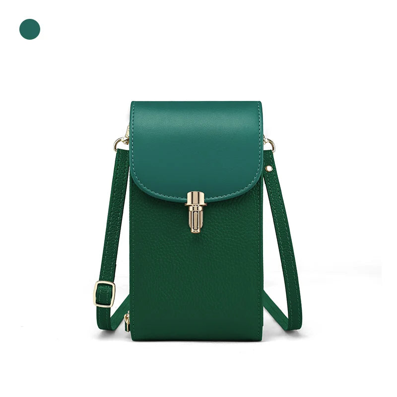 pochette telephone en cuir vert