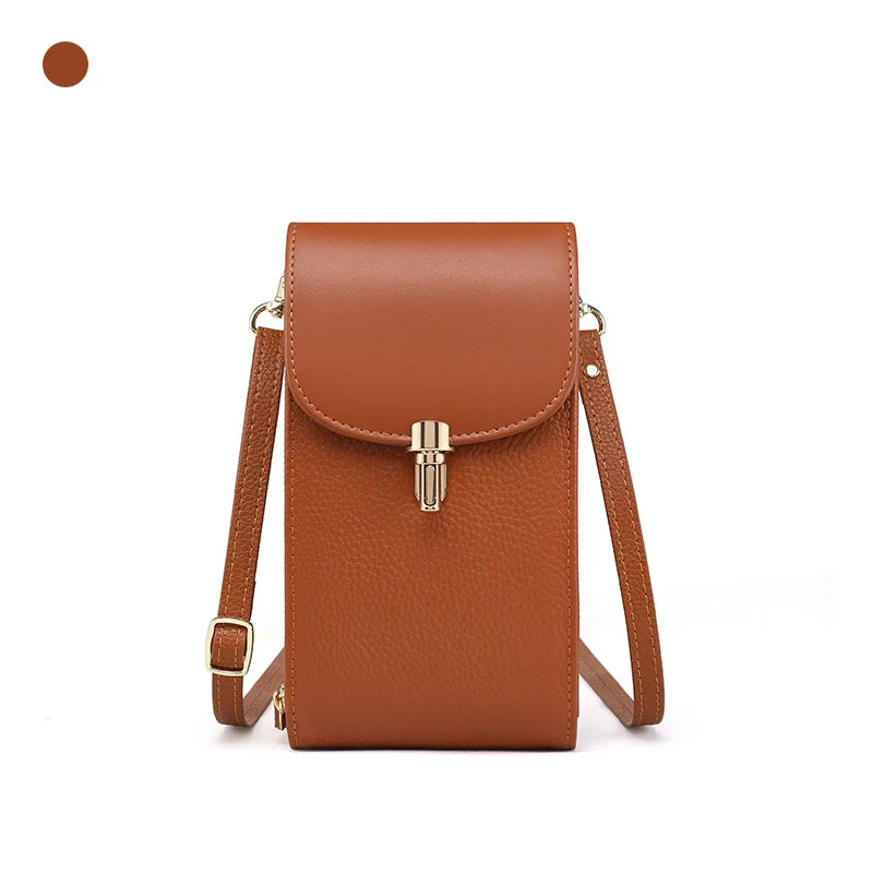 pochette telephone en cuir camel