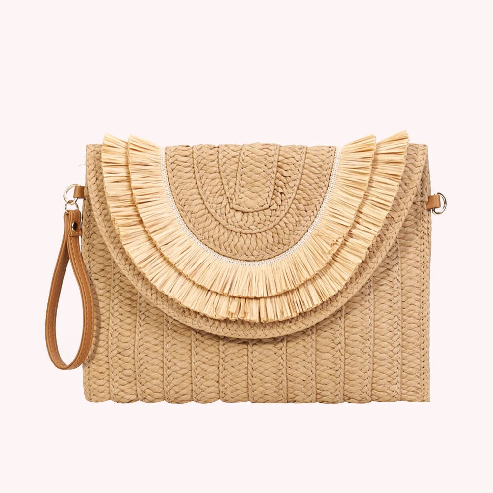pochette en paille beige