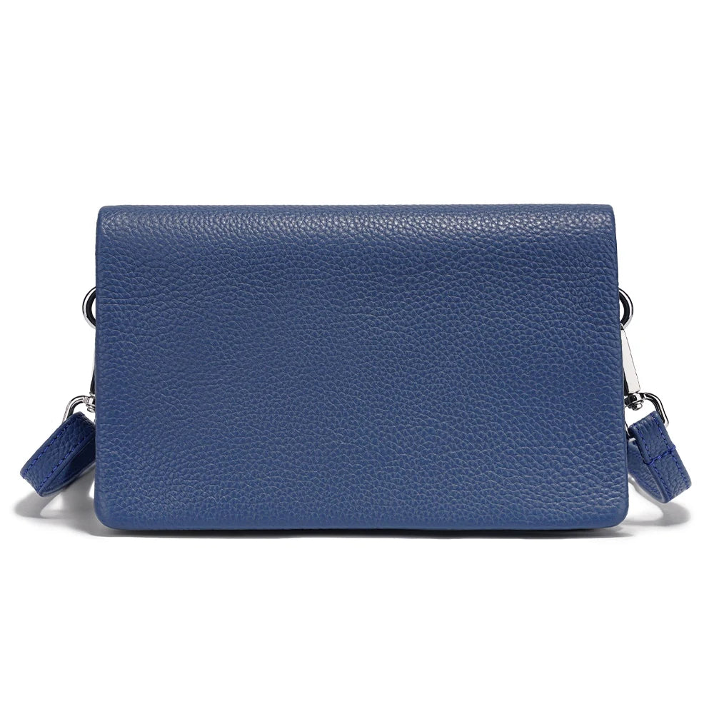 Pochette bandoulière en cuir grainé bleu roi