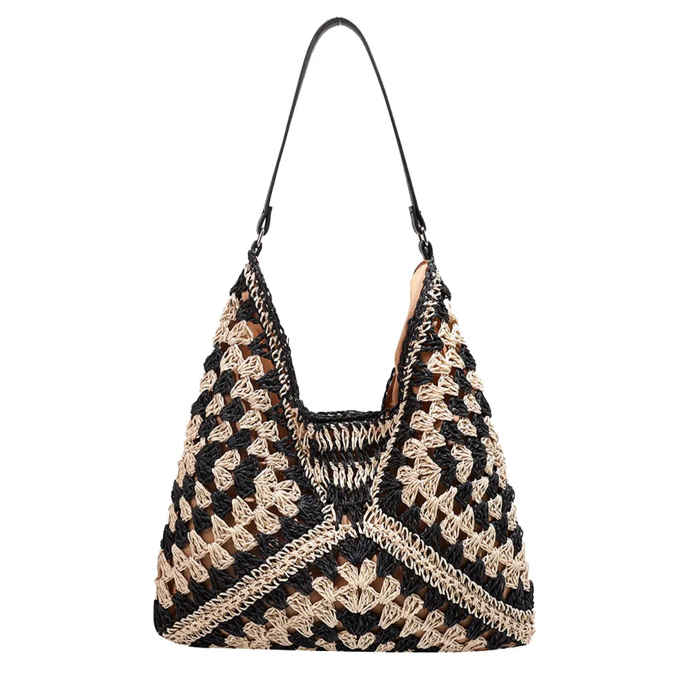 sac en paille tendance noir et blanc