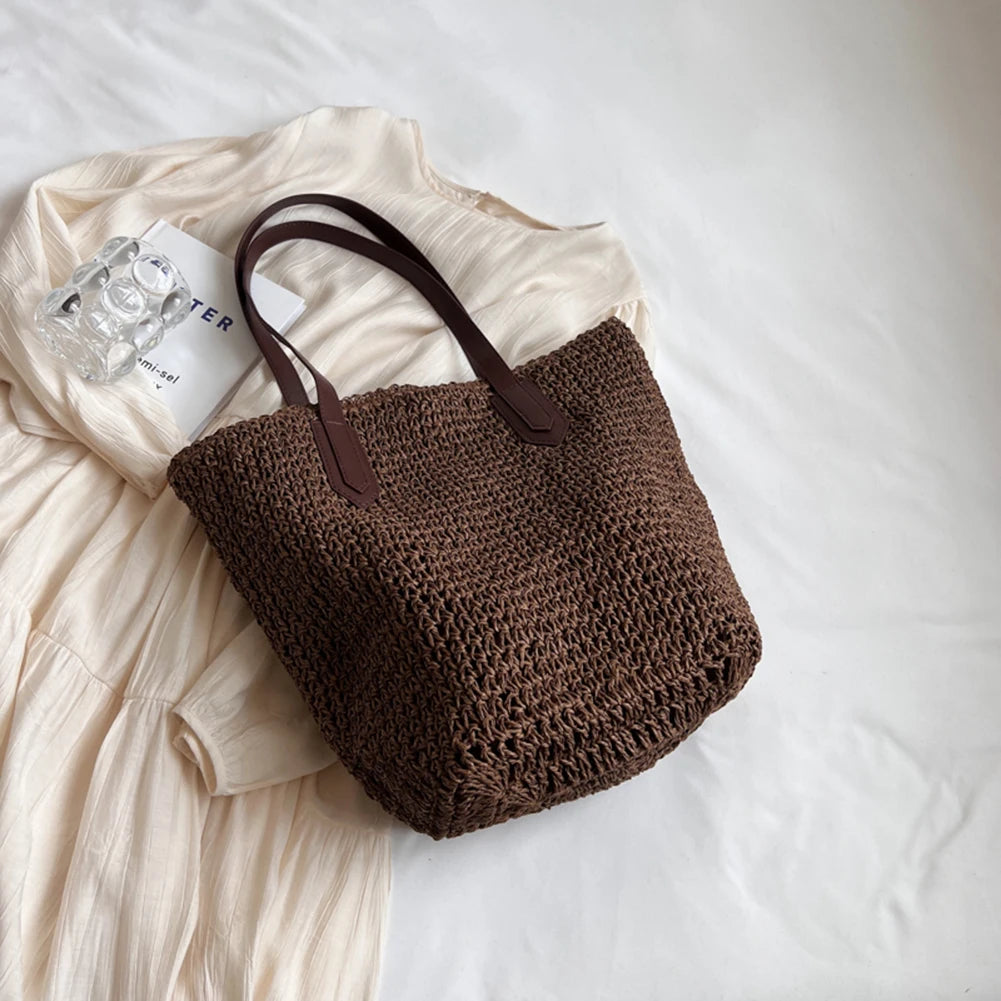 sac de plage en paille femme couleur café
