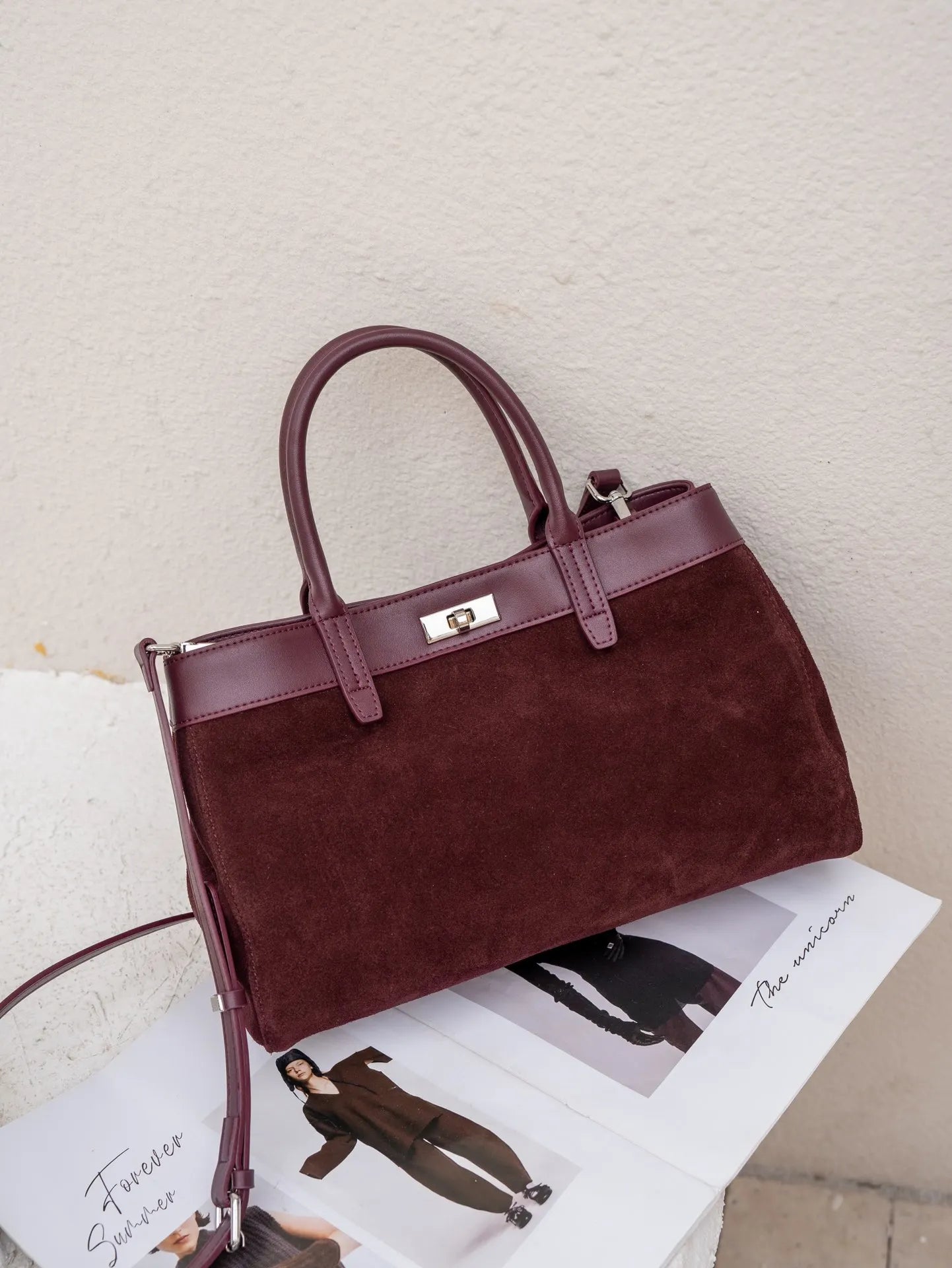 sac a main en daim bordeau