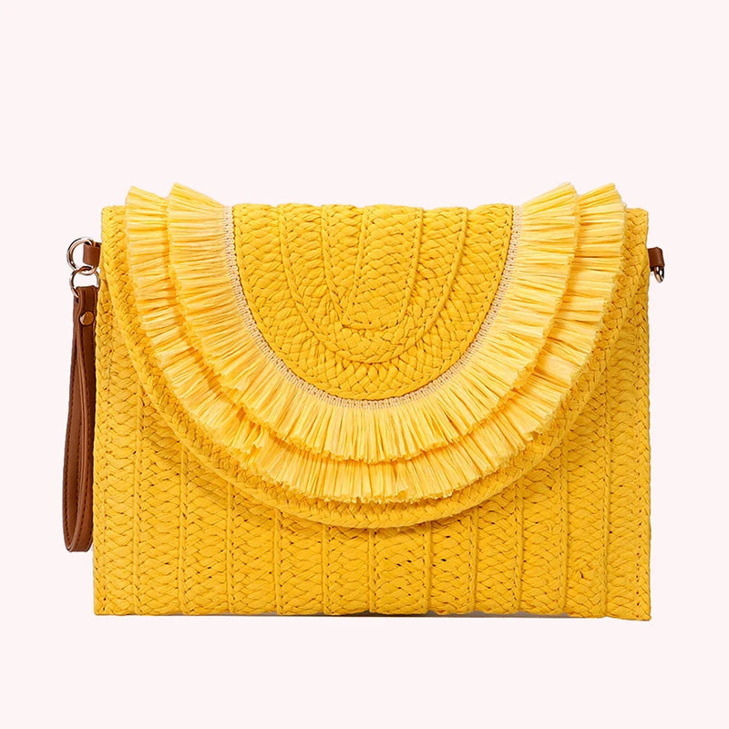 pochette en paille jaune ete
