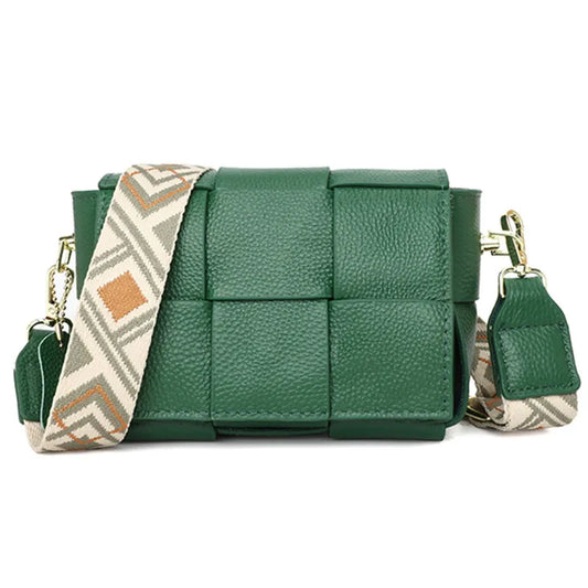 sac bandouliere cuir vert tressé