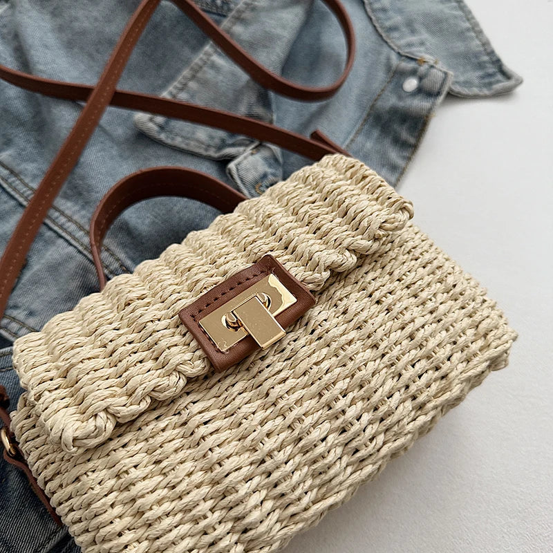 sac bandouliere femme en paille avec rabat