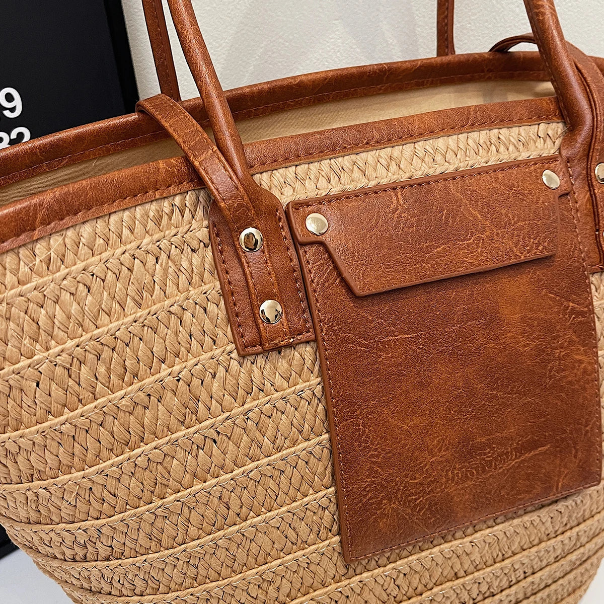details du grand sac de plage chic 