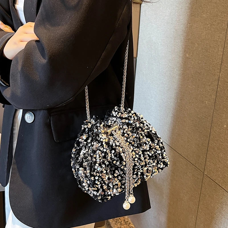 sac bandouliere argente paillette