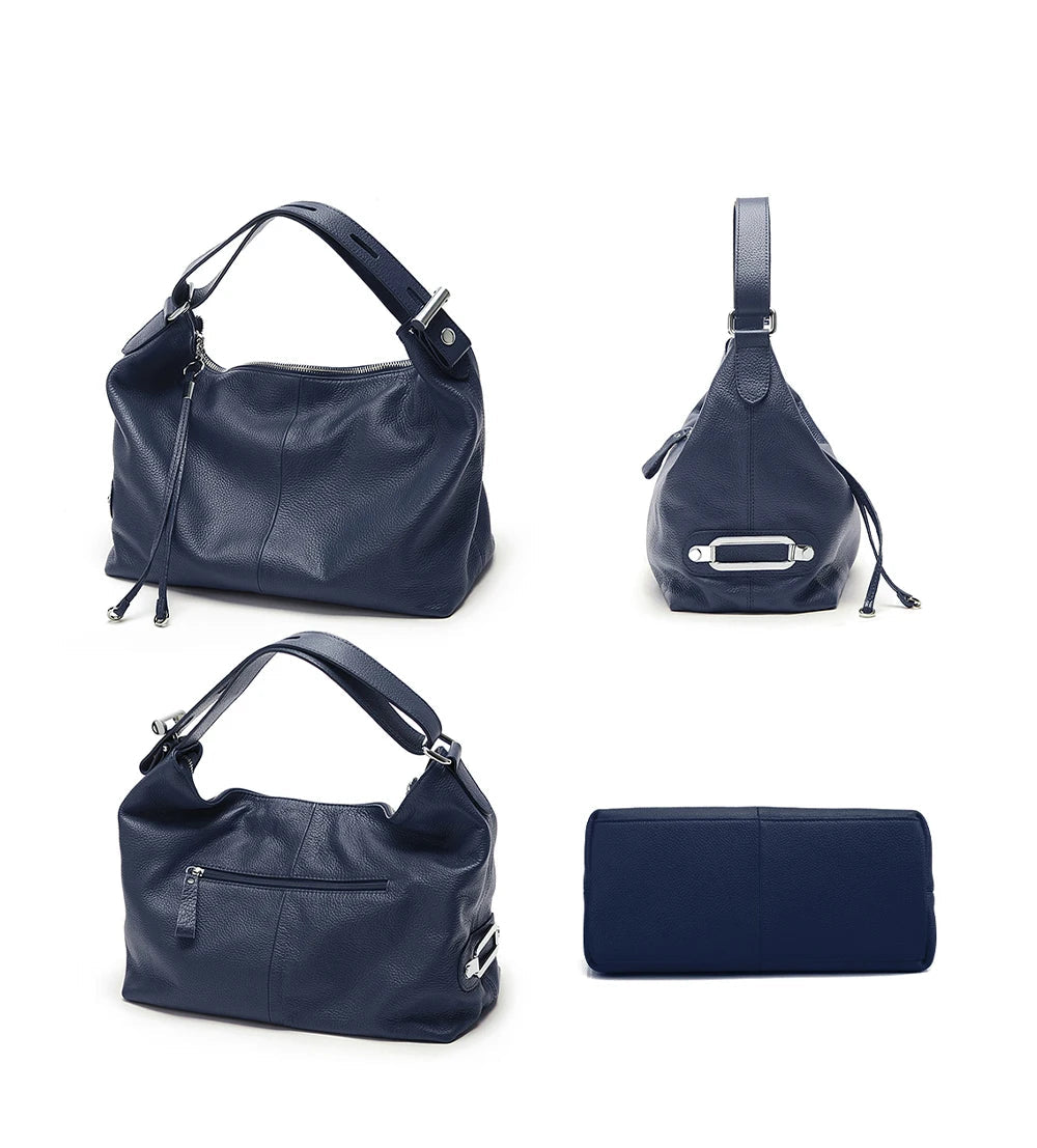 details du sac a main tendance cuir bleu