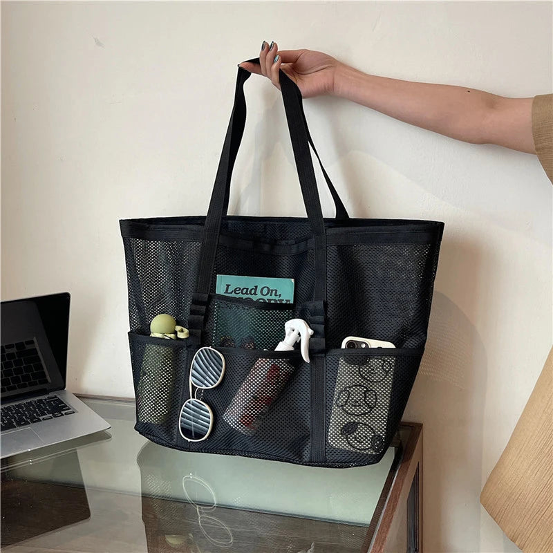 sac de plage en maille porte epaule noir