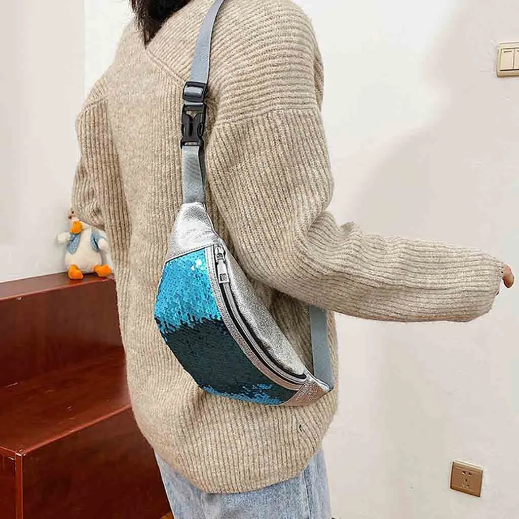 sac banane femme a sequins porte epaule
