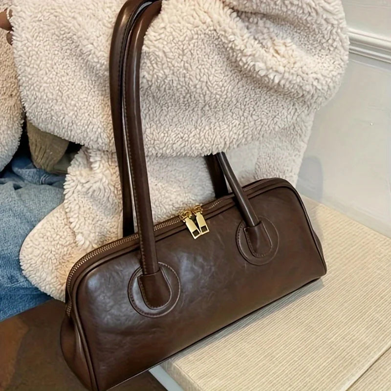 sac porte epaule allonge marron foncé