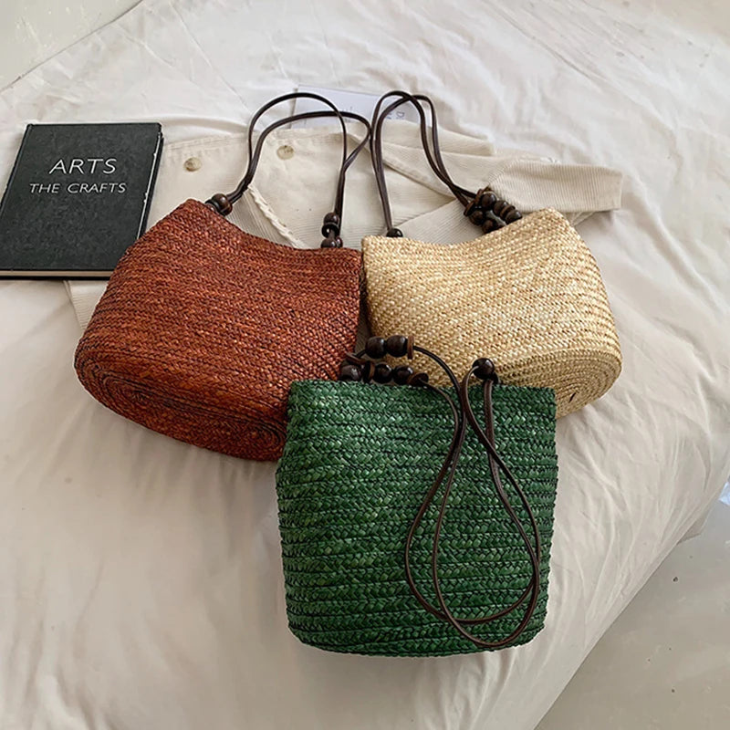 sac seau paille colore