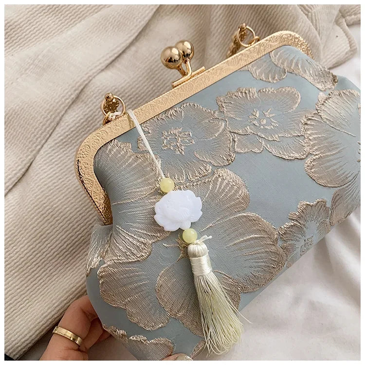 minaudiere bleu fleuri