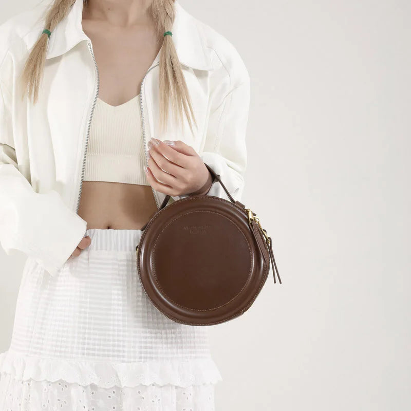 sac bandoulière rond femme marron