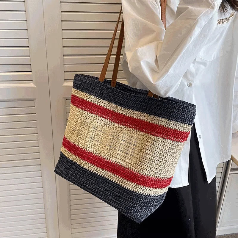 cabas paille et cuir femme