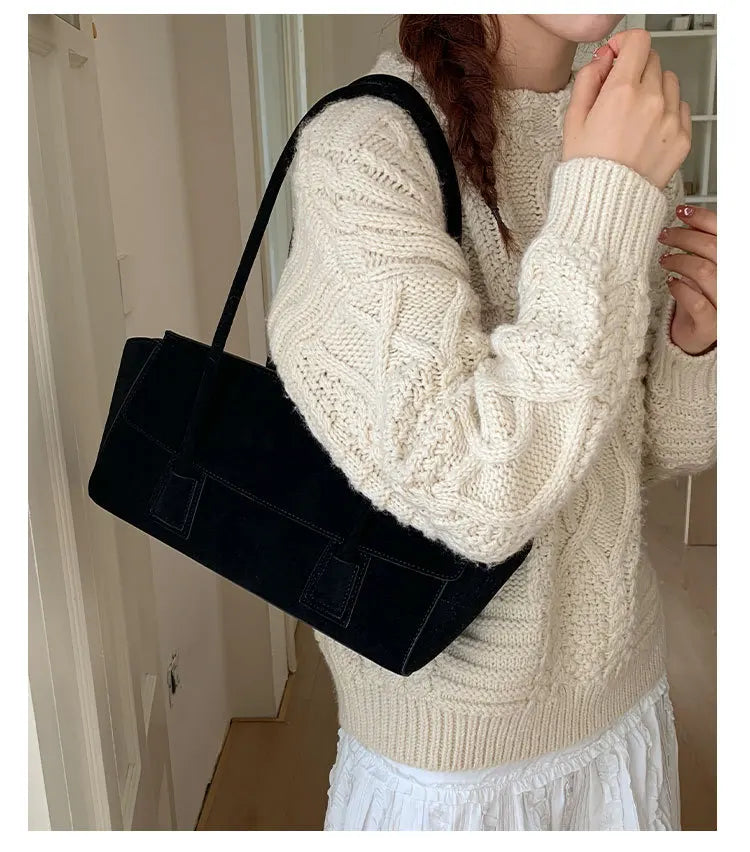 sac cabas porte epaule en daim noir