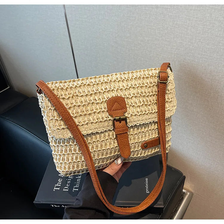 sac en paille rectangulaire écru