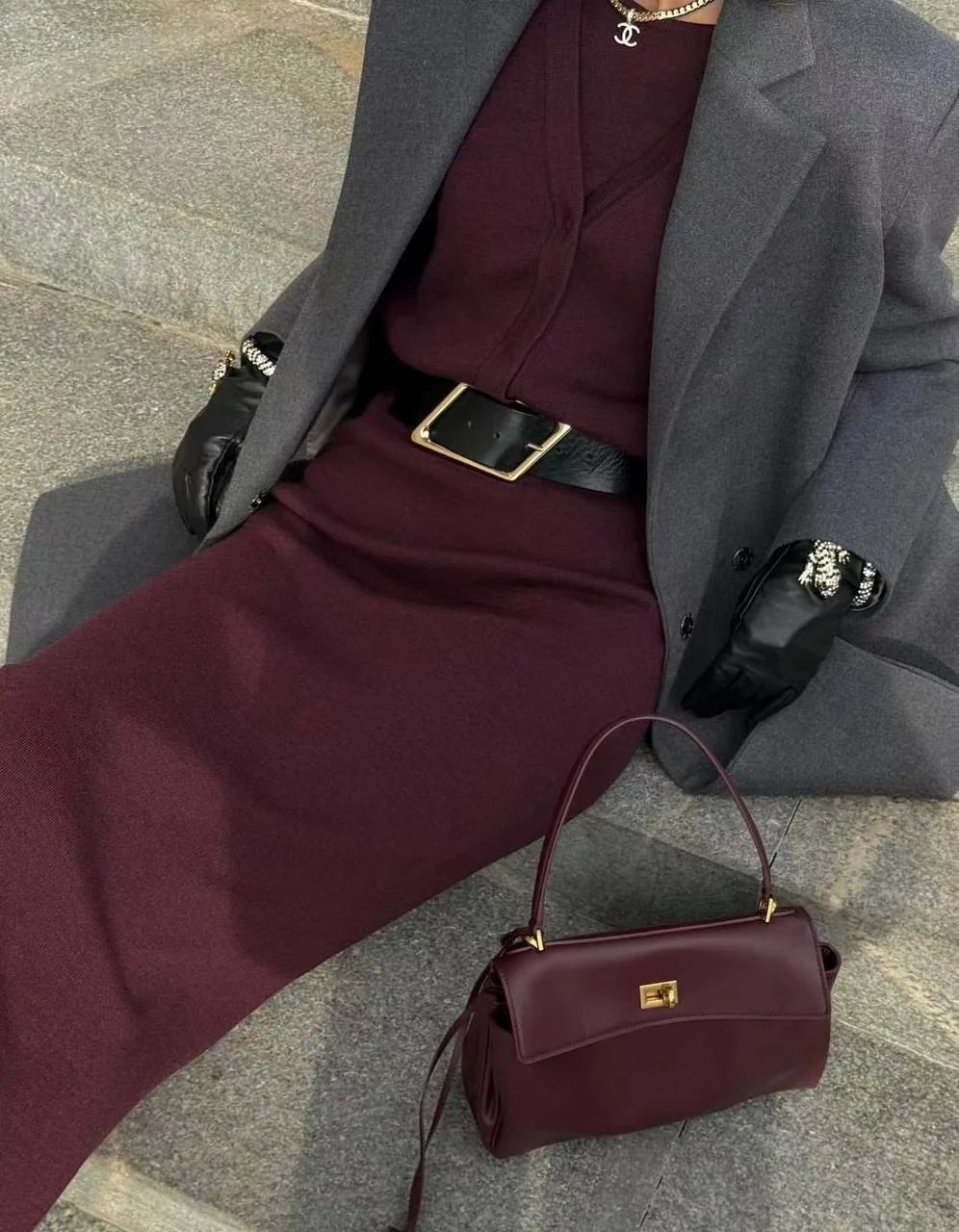 sac cabas bordeaux en cuir