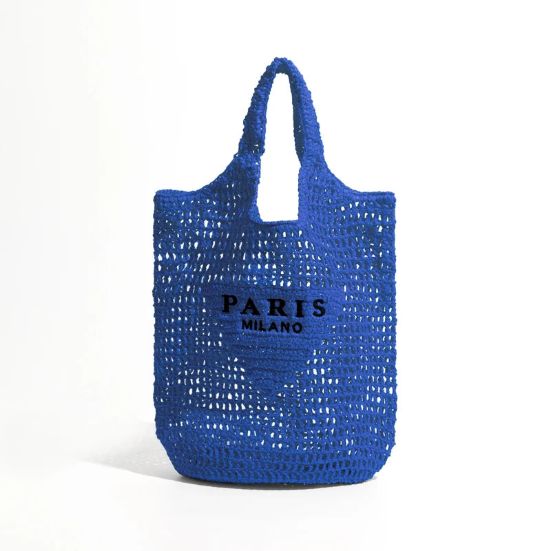 sac de plage paille bleu foncé