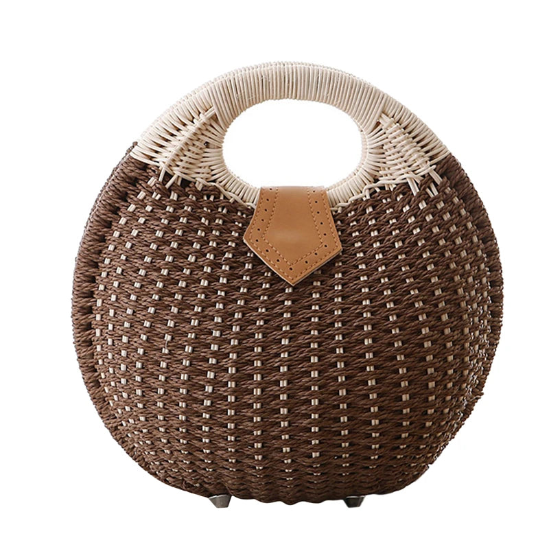 sac rond en paille marron