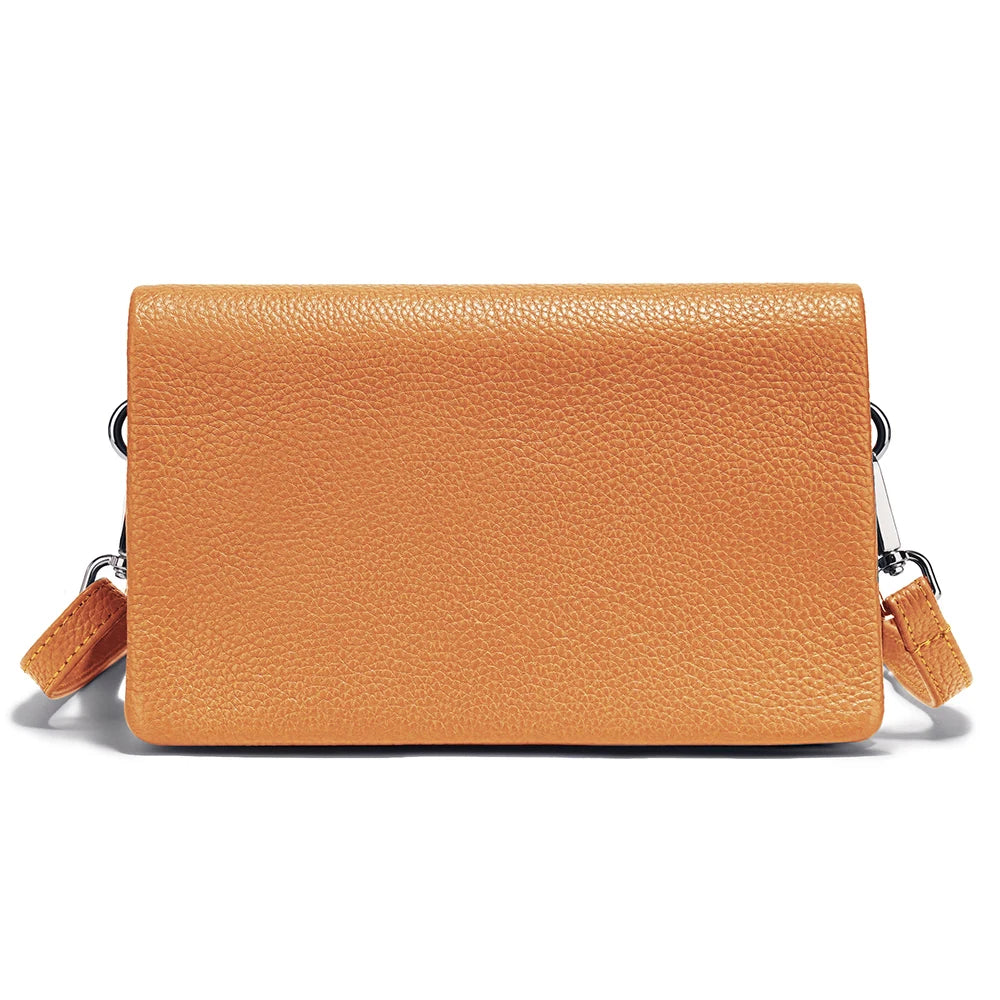 Pochette bandoulière en cuir grainé orange