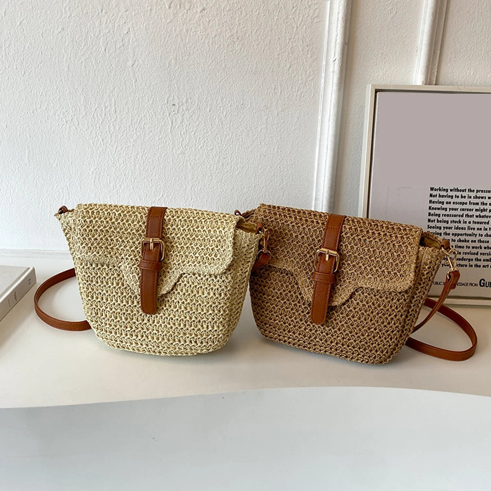 sac besace en paille a rabat