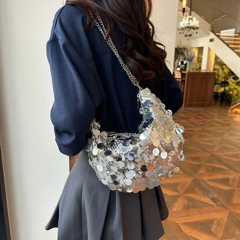 sac paillettes femme argente