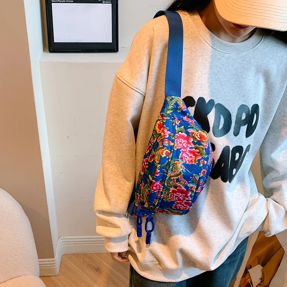 sac banane femme fleuri bleu