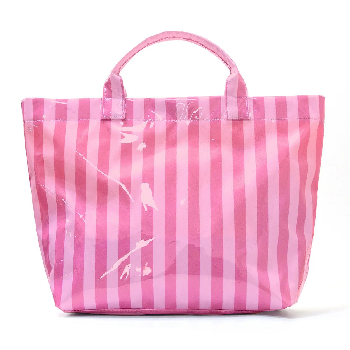 sac de plage plastique rayures rose
