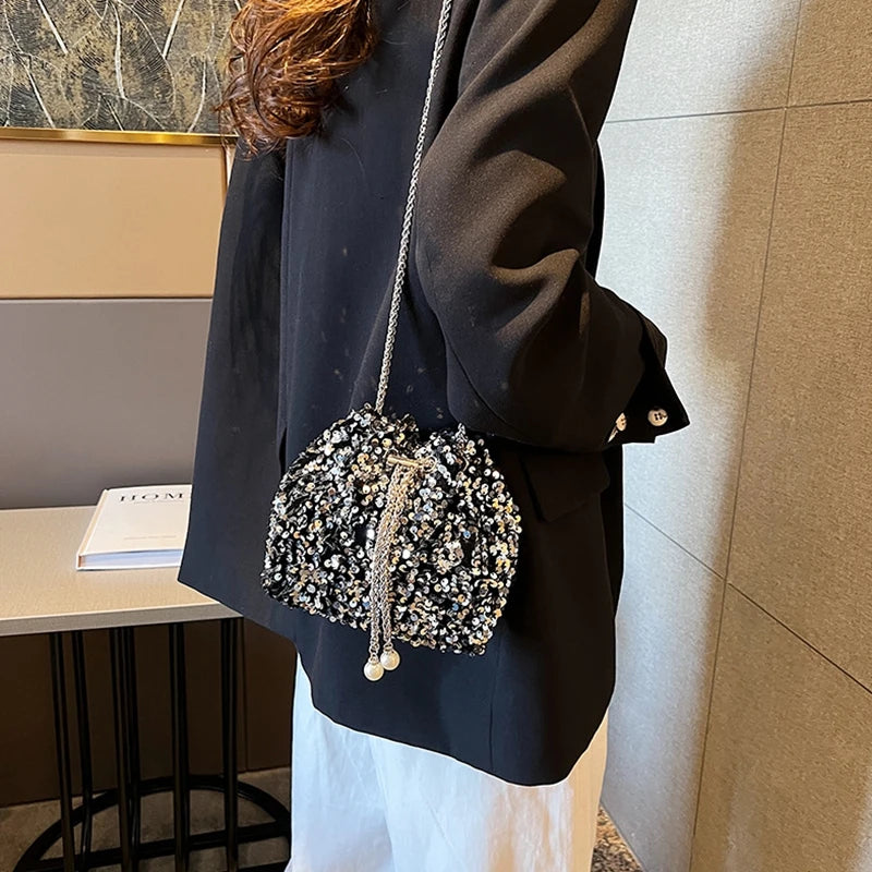 sac bandouliere noir paillette sequin