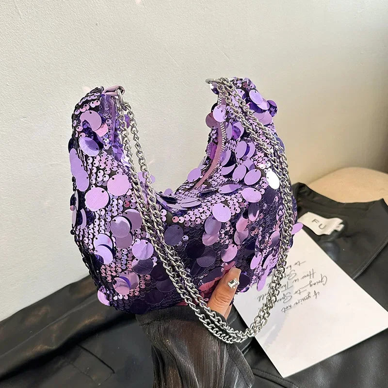 sac epaule paillettes violet