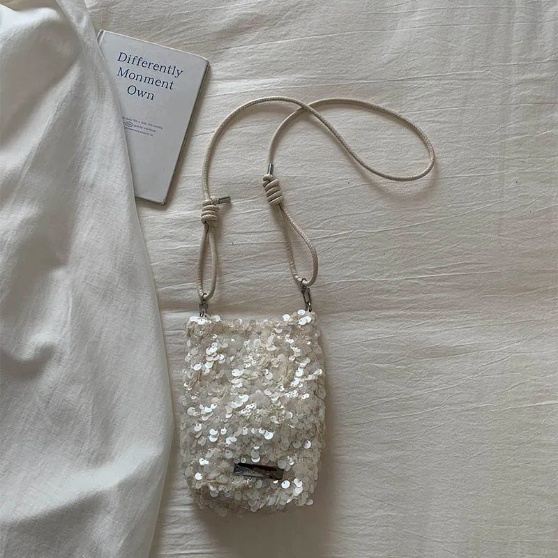 sac bandouliere paillettes  blanches