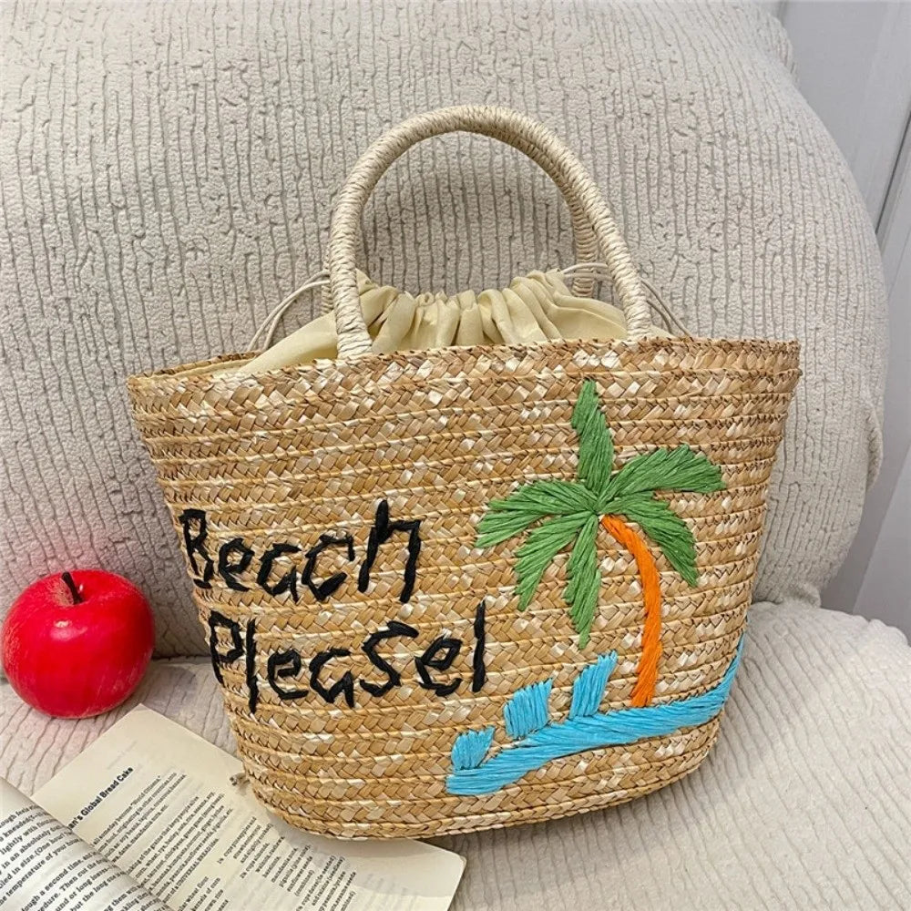 sac en paille brode beach