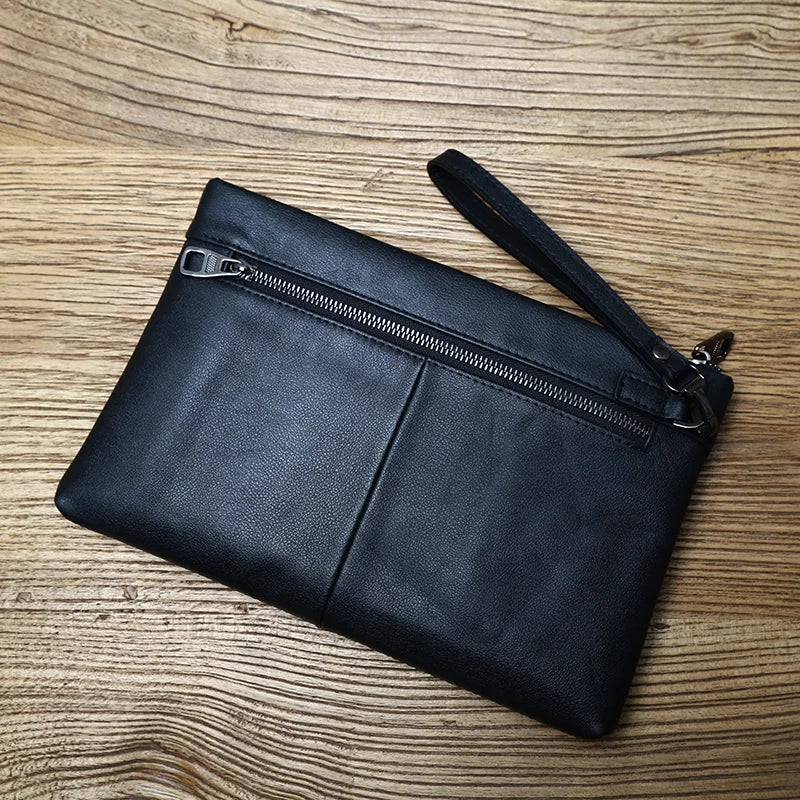 pochette pour homme en cuir noir
