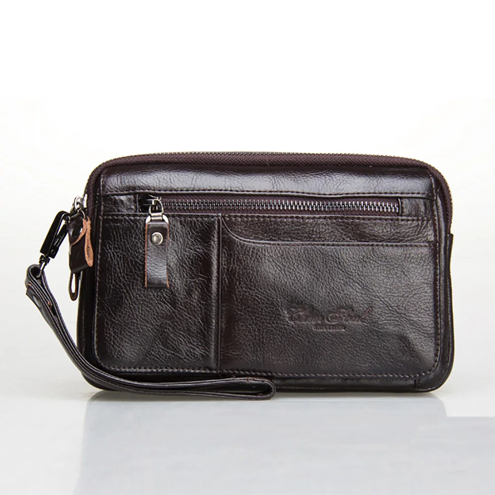 pochette homme classe en cuir marron