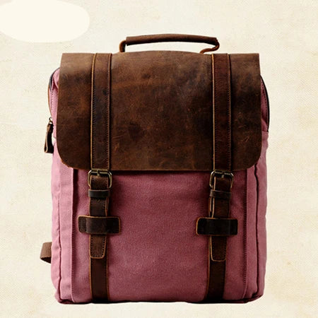 sac a dos cuir et toile rose
