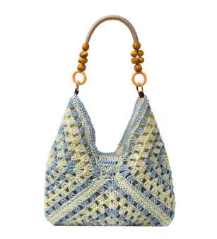 sac paille femme bleu