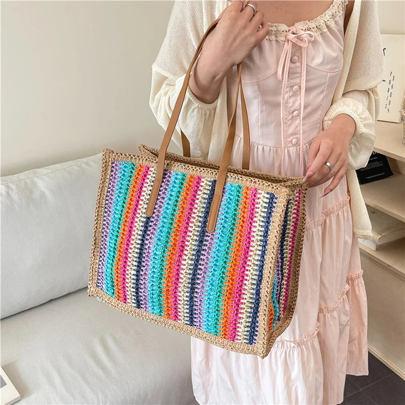 grand sac en paille beige