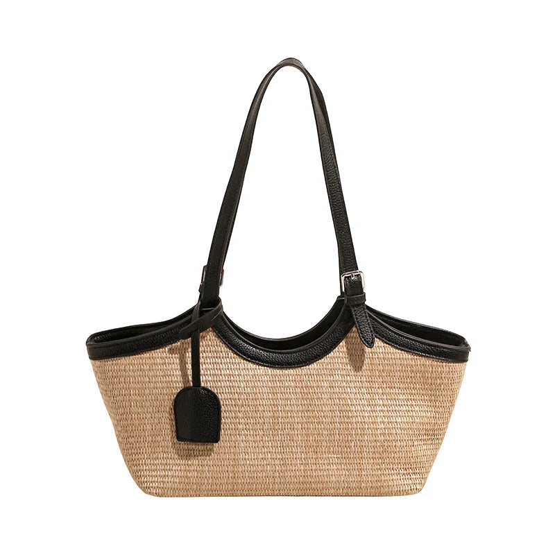 sac a main paille et cuir noir