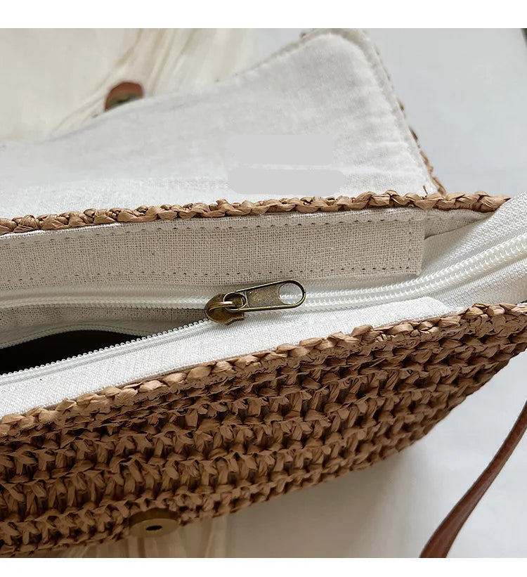 details sac en paille rectangulaire beige