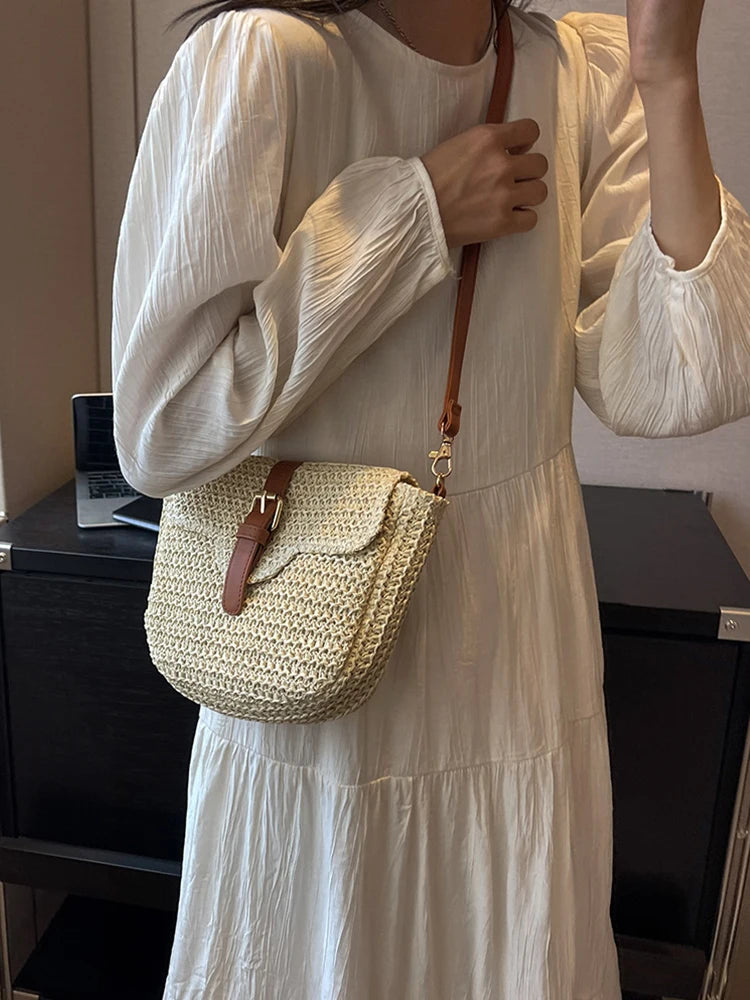 sac besace en paille bandouliere